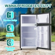 JIEJIA 3.5 Cu.Ft Small Fridge with Freezer, Small Refrigerator Separate Freezer, 7 Settings Temperature Adjustable, 2 Door Refrigerator for Office, Dorm, Bedroom, Apartment, Silver