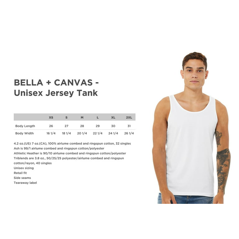 Bella + Canvas Unisex Tank Top Cotton Sleeveless Unisex Jersey Tank - XS S  M L XL 2XL - Tank Top Undershirt Gym Workout Tops Gift for Men Women 