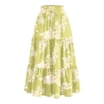 thumbnail image 3 of Women’s Floral Print Midi Skirt with Pockets A-Line High Waist Elastic Waistband Lightweight Casual Skirt for Summer Light Green L, 3 of 5
