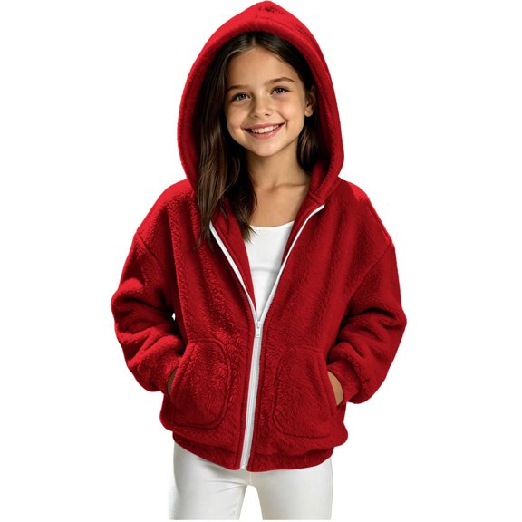 Girls Fleece Hooded Jacket Loose Fit Long Sleeve Coats With Pocket Teen Warm Winter Outerwear Clothes 5-15 Years