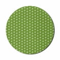 thumbnail image 1 of Floral Mouse Pad for Computers, Repetitive Vertical Stripes with Leaves and Polka Dots on Backdrop Art, Round Non-Slip Thick Rubber Modern Mousepad, 8" Round, Lime Green and White, by Ambesonne, 1 of 2