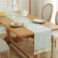 thumbnail image 2 of Holzlrgus Rustic Table Runner with Tassels, Boho Farmhouse Table Runners 72 Inches Long for Holiday Party, Wedding and Dining Table Decor, 13x72 Inches, Light Blue Green, 2 of 5