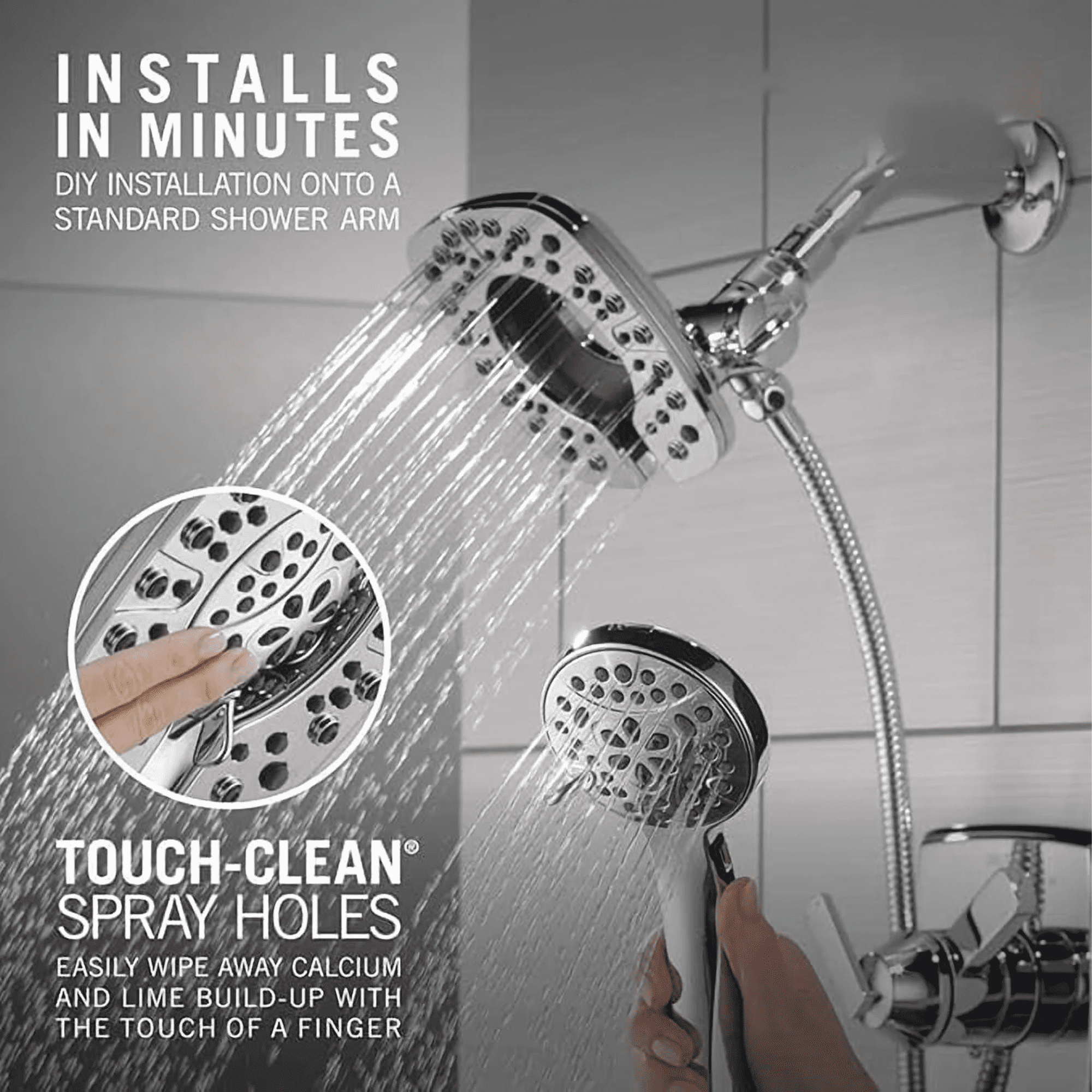 SERABETTO High Pressure Filtered  Shower Head, 2-in-1 Dual Shower Head with Filtered Shower Head& Snap on Handheld Showers High Pressure 8″Square, Handheld Rain Shower Filter Combo with Self-adhesive