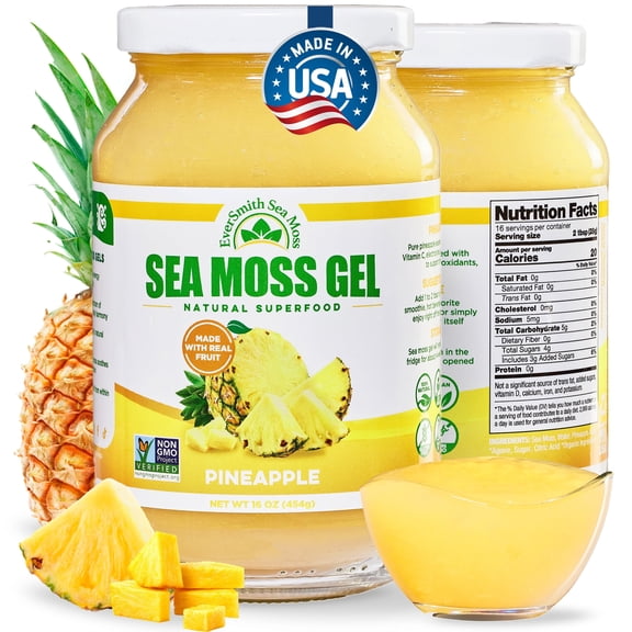 Irish Sea Moss Gel (Pineapple) - LARGE 16 OZ - Real Fruit - Wildcrafted Sea Moss