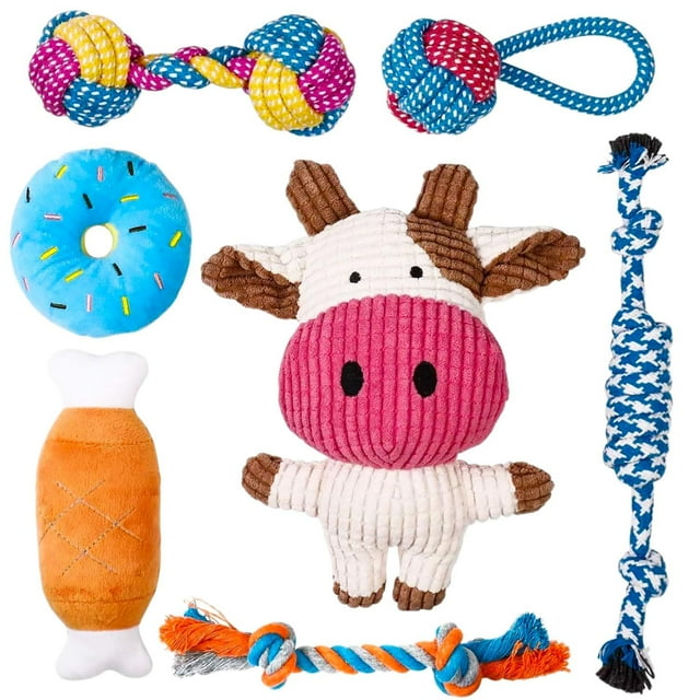 Juguete de Cuerda para Morder Perros, 7pcs Juguetes Duraderos para Dentición Cachorros, Lindos Jugue