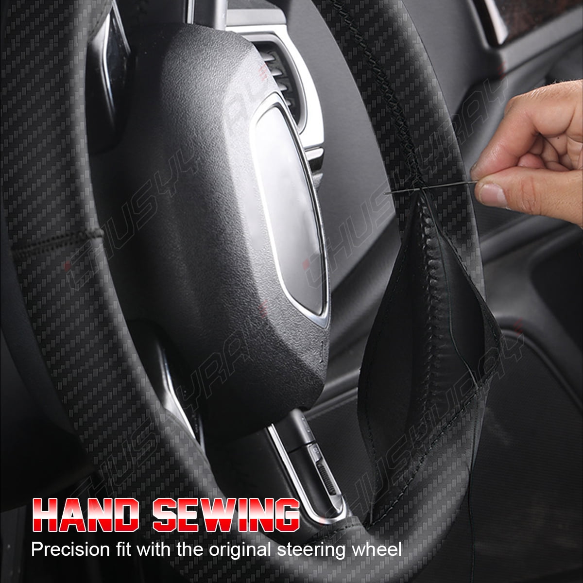Leather Car Steering Wheel Cover Anti-slip Fit Mercedes-Benz 15" Black