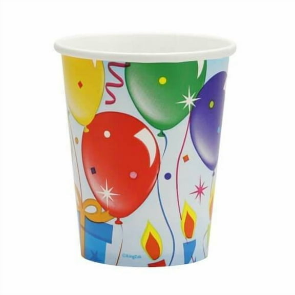 9oz Birthday Balloons Paper Cup Premium Heavy Weight - Biodegradable Disposable Paper Coffee Cups - Eco-friendly Hot and Cold Drinking Cups (24)
