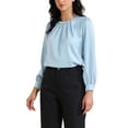 thumbnail image 4 of INSPIRE CHIC Women's Elegant Work Blouse Pearl Decor Ruched Crew Neck Dressy Office Shirt Top L Blue, 4 of 6