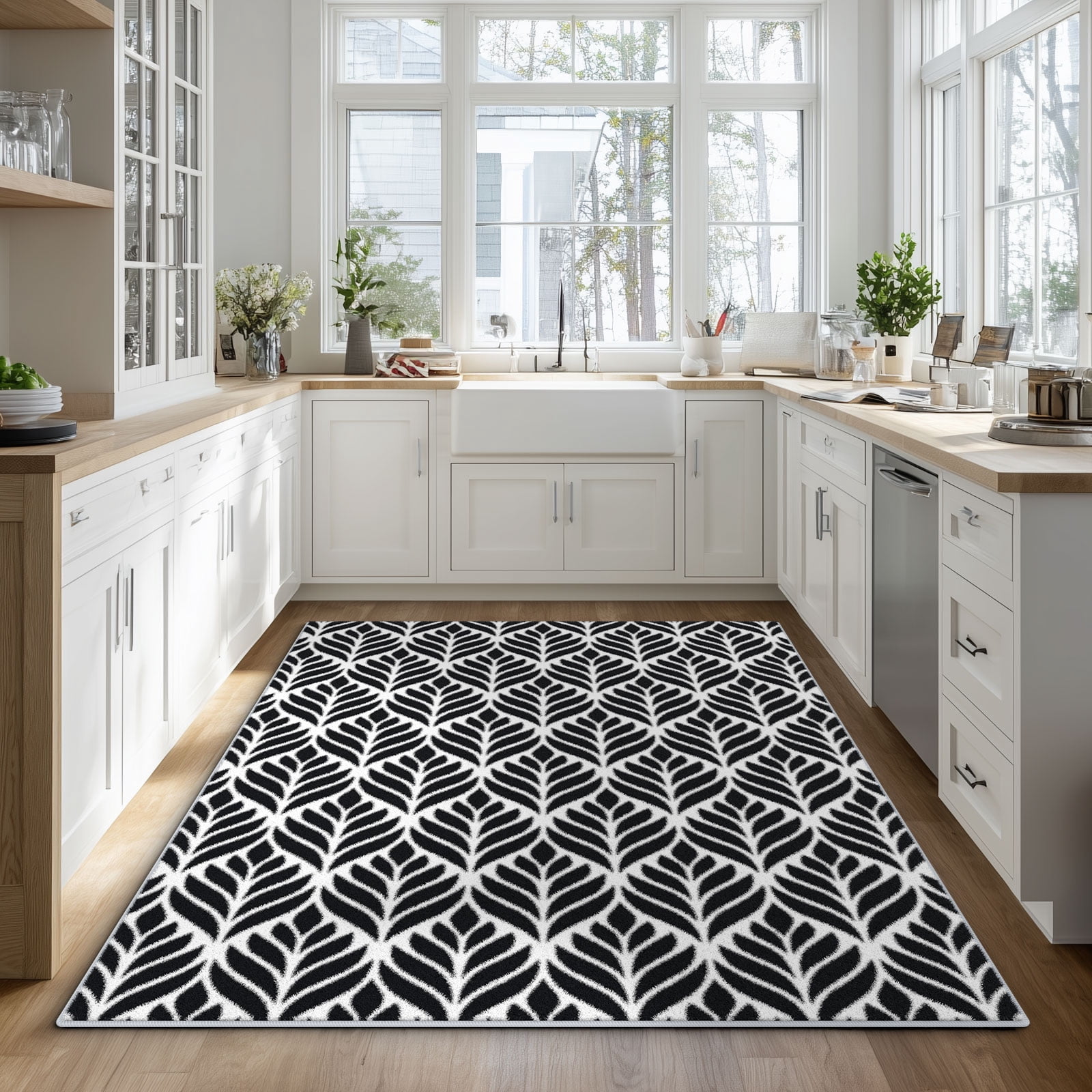 Curtilage 4'x6' Washable Area Rugs for Living Room, Non-Slip Abstract Indoor Rugs, Soft Low Pile Stain Resistant Carpet for Nursery, Entryway