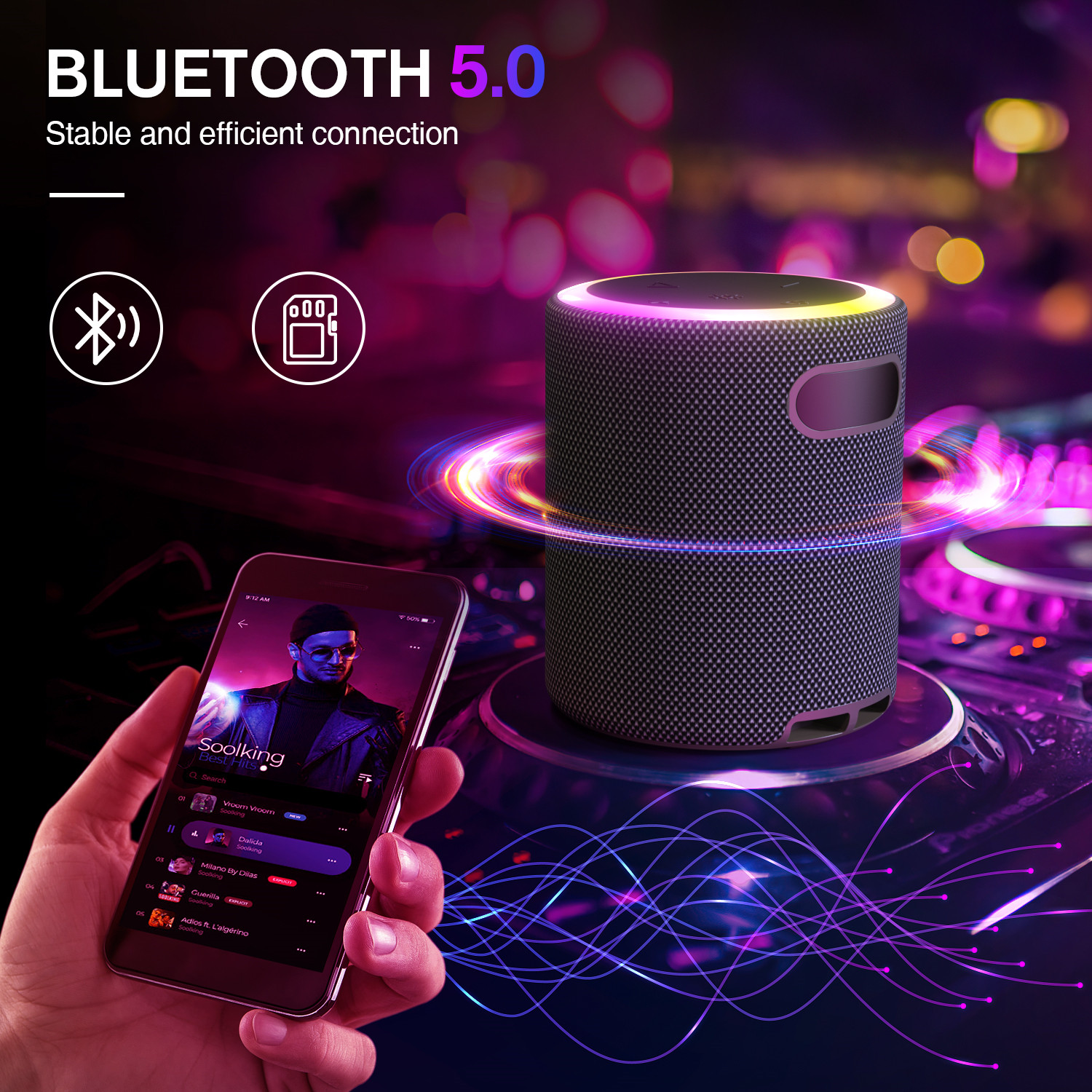Hoey LED Party Bluetooth Speaker, IPX6, 10W, 24H Battery photo 2
