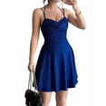 thumbnail image 3 of Jaimenalin Womens V Neck Sleeveless Mini Dress Ruched Waist Tiered Ruffle Hem A Line Short Dresses Royal Blue L, 3 of 9