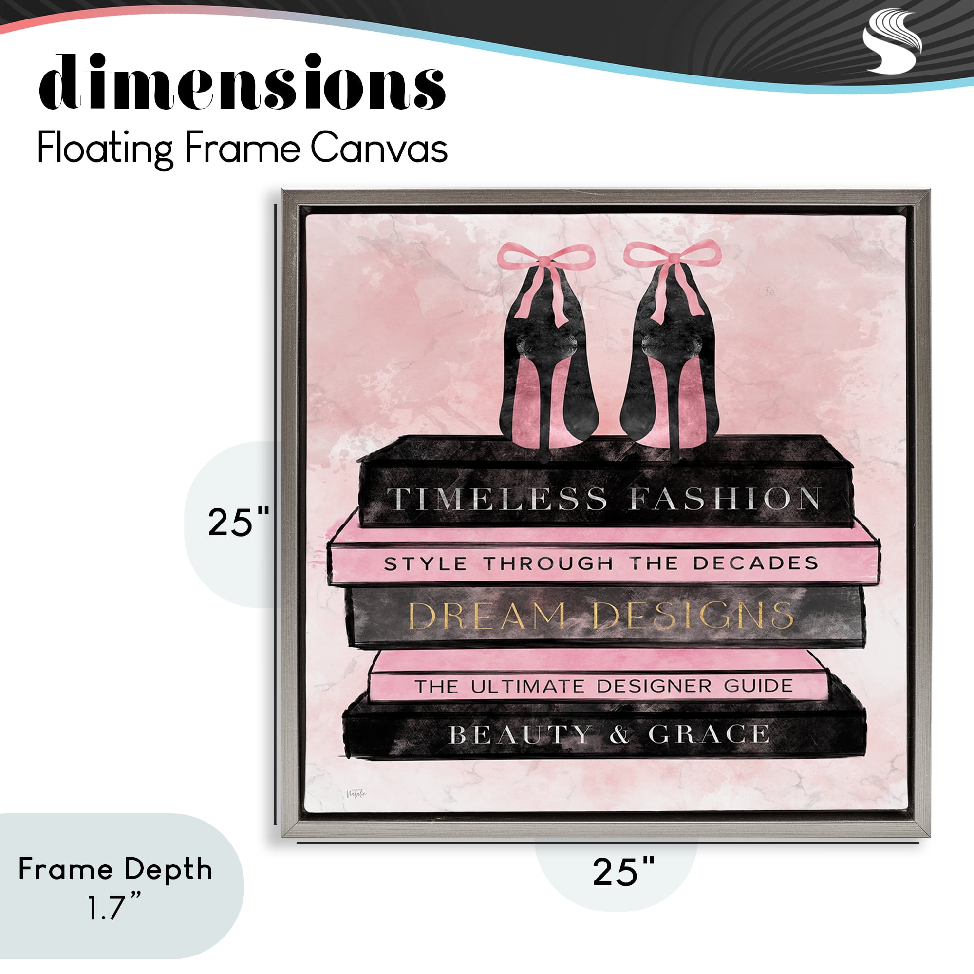 Stupell Industries Blush Fashion Book Stack Gray Framed Floater Canvas Wall Art, design by Natalie Carpentieri