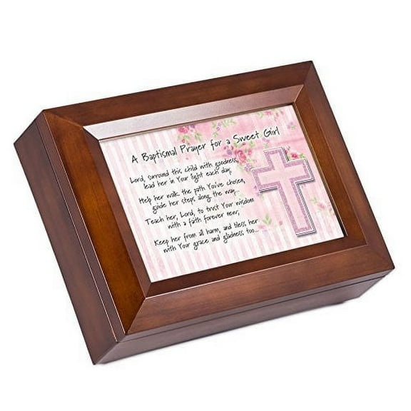 Baptismal Prayer for a Sweet Girl Wood Finish Jewelry Music Box - Plays Tune You Are My Sunshine