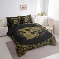 thumbnail image 2 of Homewish Gold Gothic Skull Twin Bedding for Kids, Old Fashion Boho Flower Bedding Comforter Set, Black Reversible, 7-Piece, 2 of 7