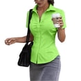 thumbnail image 2 of UDAUDU Button Down Shirt for Women Basic Short Sleeve Stretchy Business Collared Shirts Waitress Work Shirt Light Green M, 2 of 6