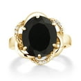thumbnail image 2 of Gem Stone King 18K Yellow Gold Plated Silver Black Onyx Engagement Ring for Women (4.07 Cttw, Gemstone December Birthstone, Oval 12X10MM, Size 8), 2 of 5
