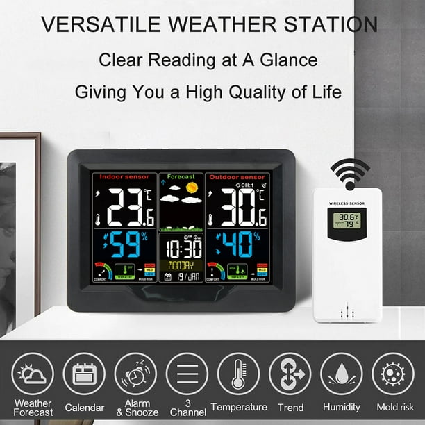 Wireless Weather Forecast Station Clock RF Indoor Outdoor Color