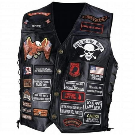 Diamond Plate Diamond Plate Buf Lth Vest with42 Patches - M