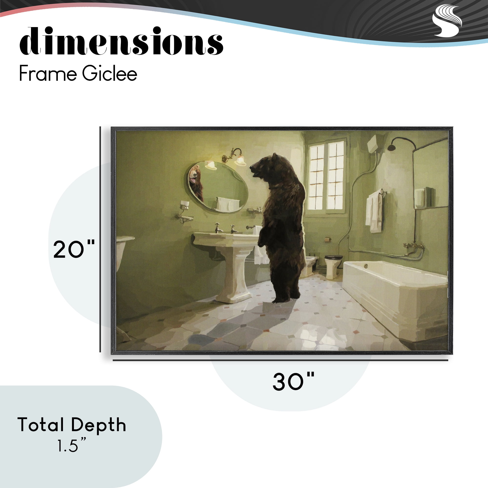 The Houseguest Bear in Bathroom Black Framed Giclee Art, design by Keith Thomson