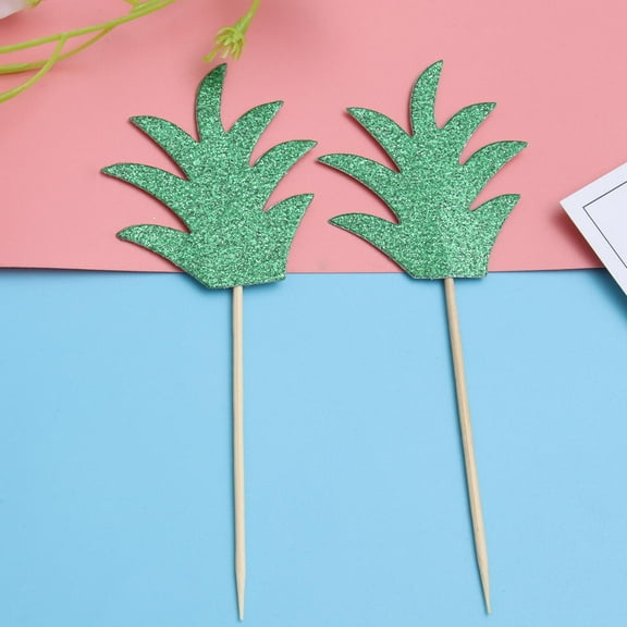 MLINS Pineapple Leaf Cake Toppers for Decoration with Funny Paper Picks Perfect for Wedding and Birthday Parties 18pcs