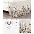 thumbnail image 3 of Blue Teal Spring Floral Wrap Around Bed Skirts for King Bed 16" Drop,Bed Skirt with Adjustable Elastic Belt Dust Ruffle Bed Valance for Bedroom Watercolor Botanical Summer Flowers Bed Frame Cover, 3 of 7