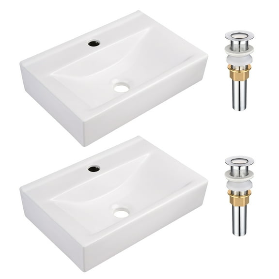 Aquaterior 18" Rectangle Bathroom Vessel Sink Pop up Drain Ceramic Basin 2 Pack