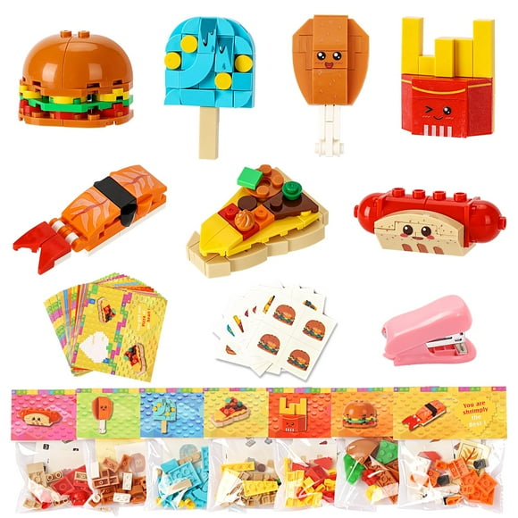 Valentine's Day Cards for Kids Classroom - 28 PCS Dessert Block Valentines Day Gifts for Kids, Valentine Cards with 7 Designs Block Set, Kids Valentines Cards for School Exchange Gifts, Party Favors