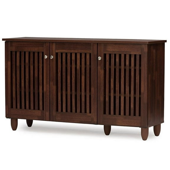 Kingfisher Lane Contemporary 3 Door Shoe Cabinet in Dark Brown