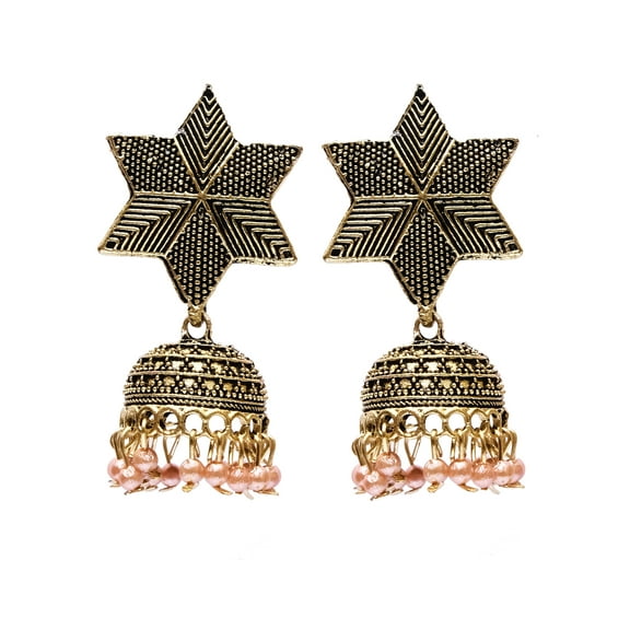Crunchy Fashion Bollywood Jewellery Traditional Ethnic Bridal Bride Wedding Bridesmaid Oxidised Gold Indian Jhumka Jhumki Earrings Jewelry For Women