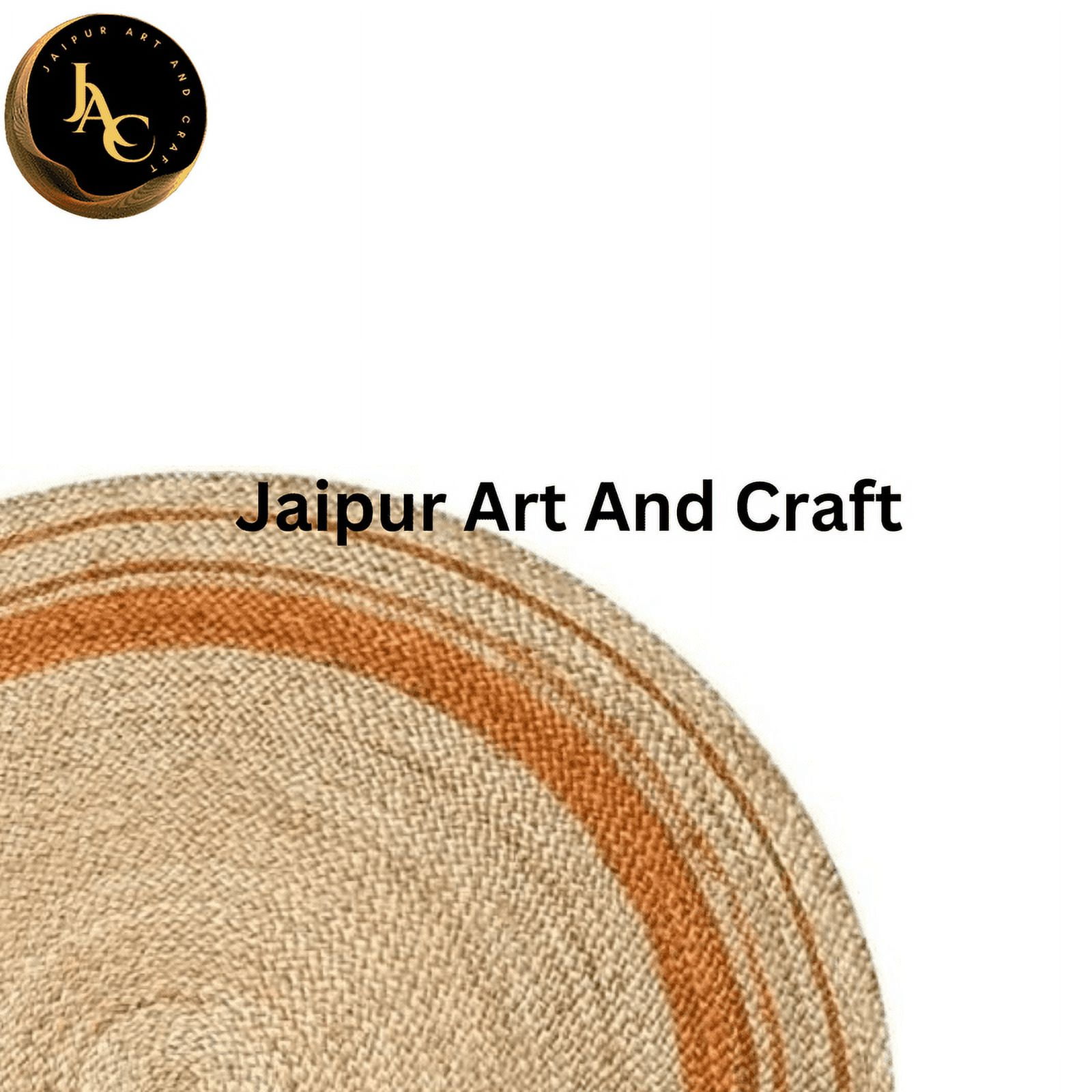 Jaipur Art And Craft Handmade Indian Jute Rug Round Beige Area Carpet Decorative Rug Striped Pattern (2x2 Sq Ft)