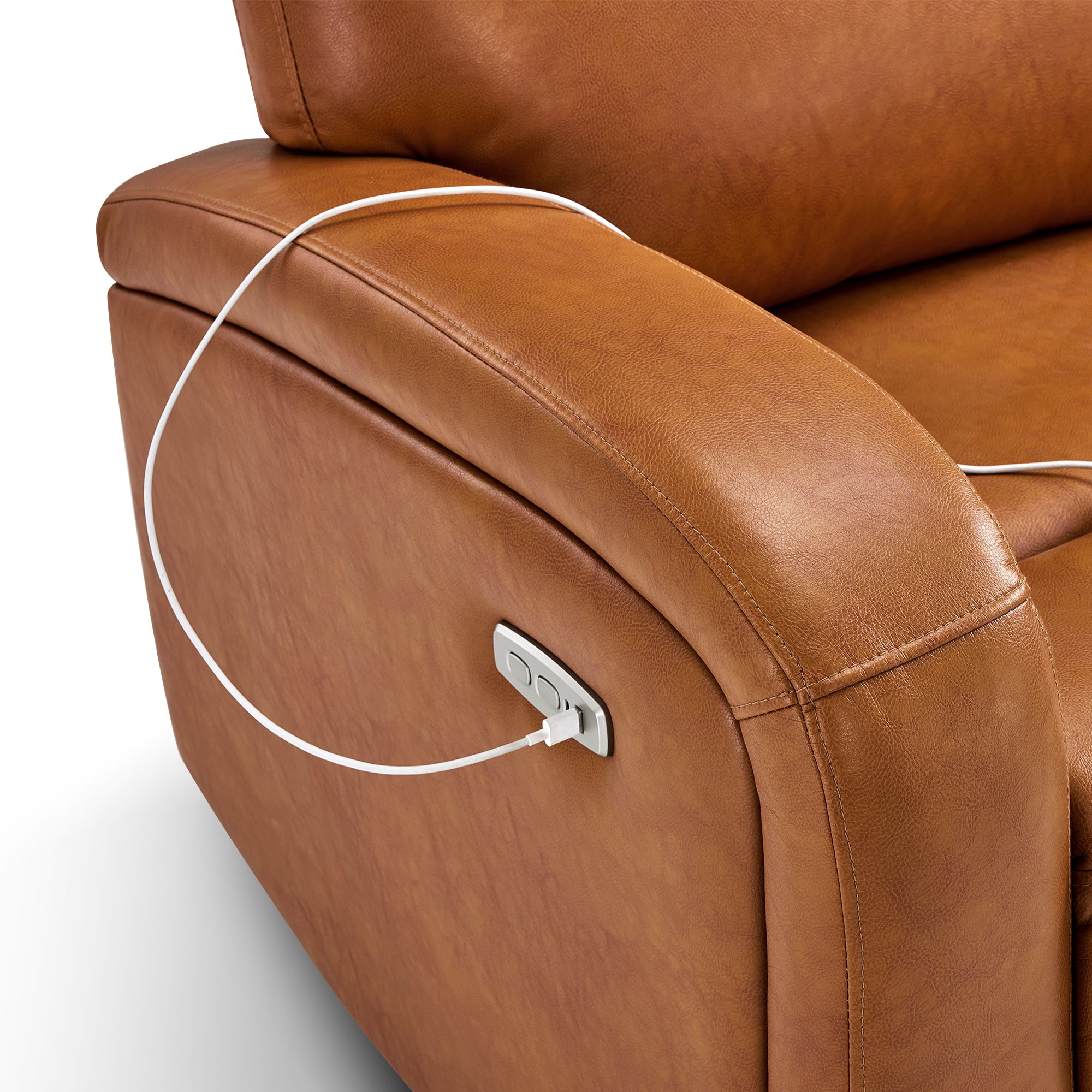 MCombo 56" Zero Wall Hugger Power Recliner Loveseat Sofa for Small Space, Living Room, RV, Cognac Brown