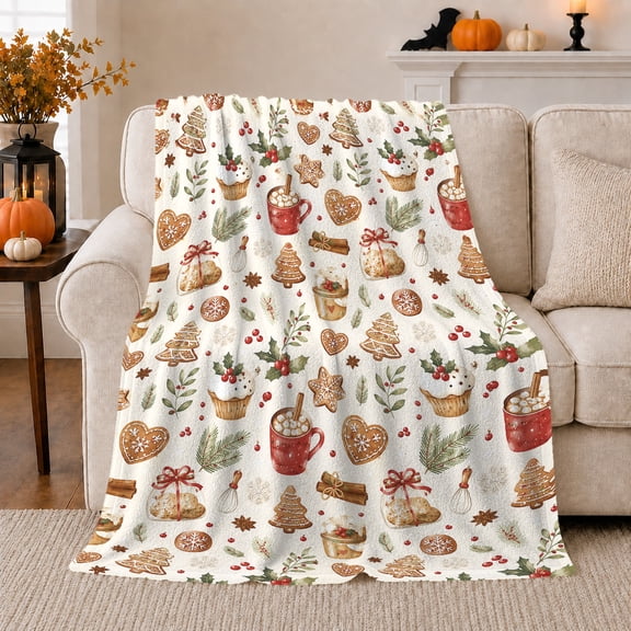 Holiday Cottage Winter Pattern, Warm Flannel Blanket for Living Room and Family Room, Art Lovers Christmas Gift, Festive Home Decor