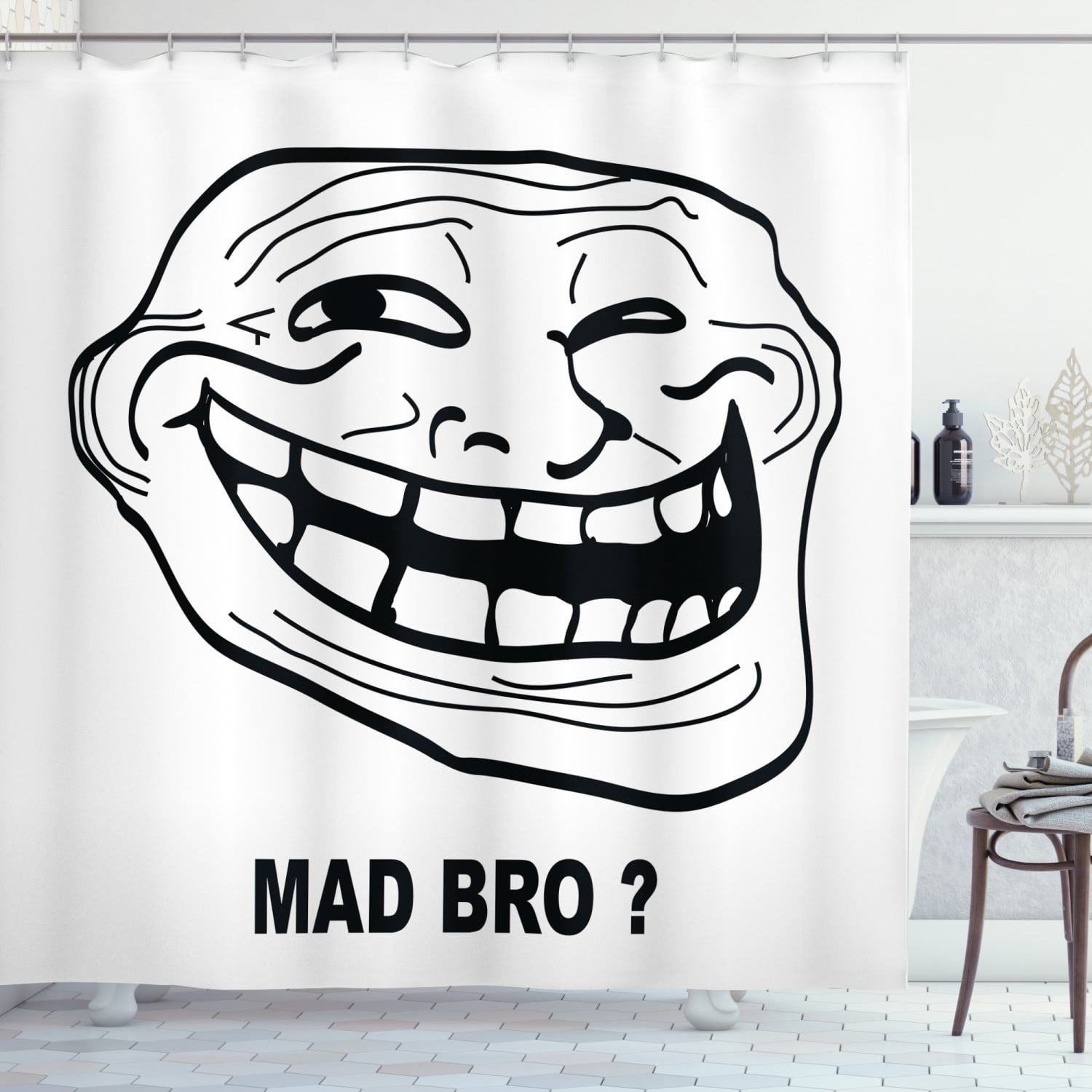 Humor Bath Mat, Grumpy Internet Troll Face with Trippy Gestures
