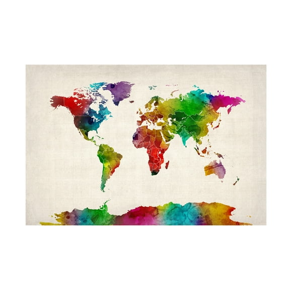 Trademark Fine Art Michael Tompsett Watercolor World Map Ii Canvas Wall Art - 16x24