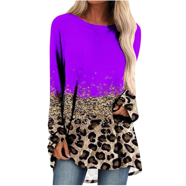 XZNGL Hauts à Manches Longues pour Femmes Mode pour Femmes T-Shirt Ample à Manches Longues à Col Rond Imprimé Hauts T-Shirt à Manches Longues pour Femmes T-Shirts à Manches Longues pour Femmes T-Shirts Longs pour Femmes