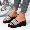 thumbnail image 4 of HomeDM Women's Open Toe Flatform Wedge Sandals Rhinestone Slip-On Summer Beach Slides Sandals, Silver Size 7.5, 4 of 9