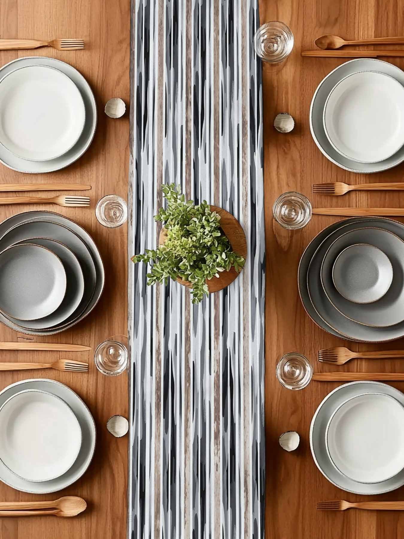 Gray Gradient Camo Table Runner, Abstract Mottled Stripe Vintage Washable Cotton-linen Table Runners Dining Kitchen Decoration for Everyday Home Wedding Party Decor, 13 x 90 Inch