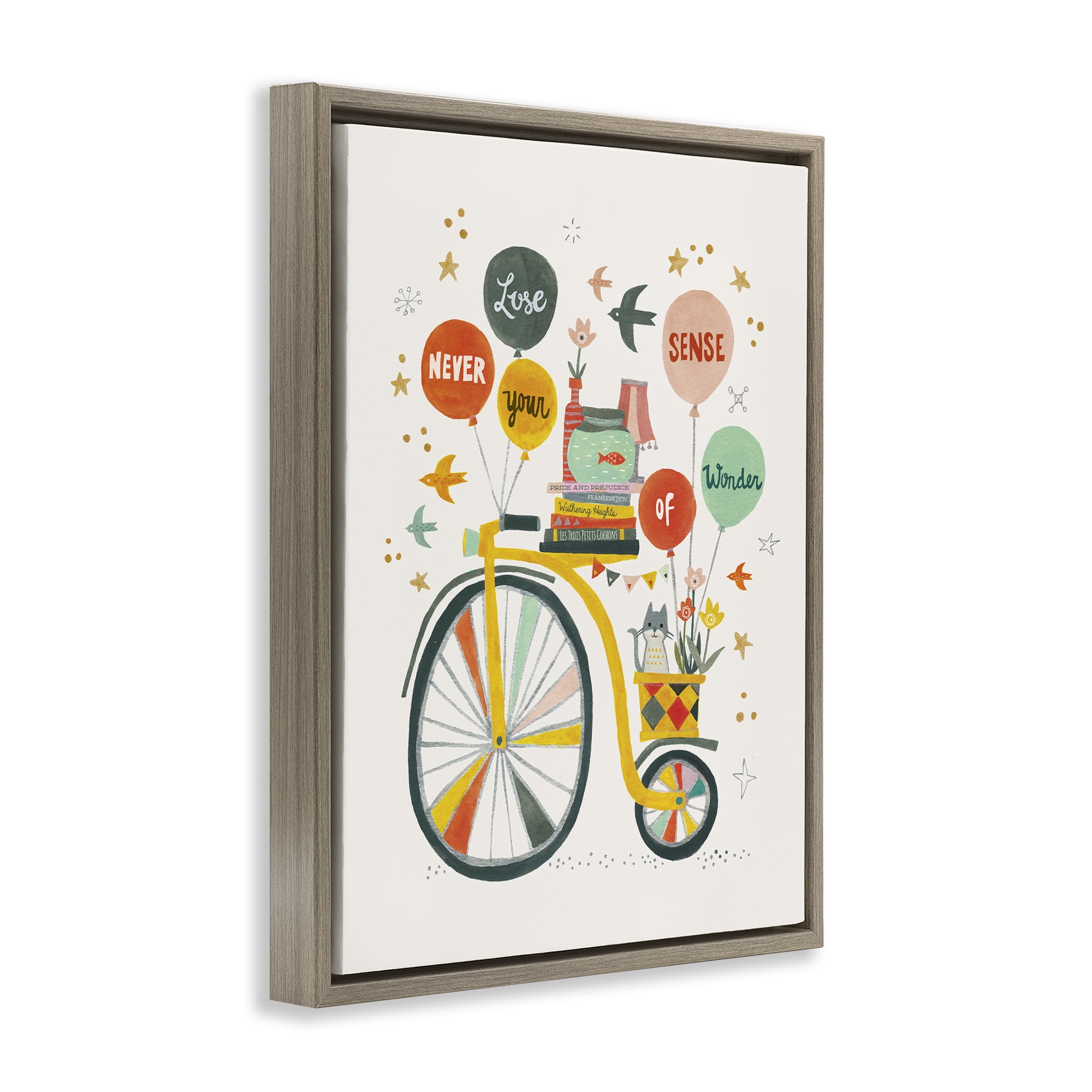 Stupell Industries Sense Of Wonder Bicycle Transportation Painting Brown Floater Framed Canvas Art Print Wall Art, 17 x 21