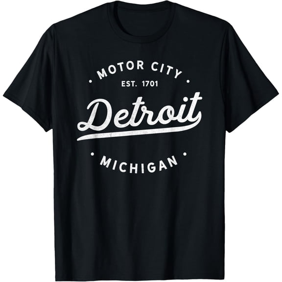 Classic Retro Vintage Detroit Michigan Motor City T-ShirtMen's and women's gift, black and white T-shirt, size: Extra large S-4XL
