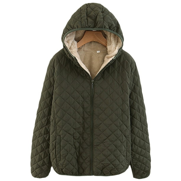 Women's Fleece Lined Coats Quilted Padded Jacket Winter Thick Hooded ...