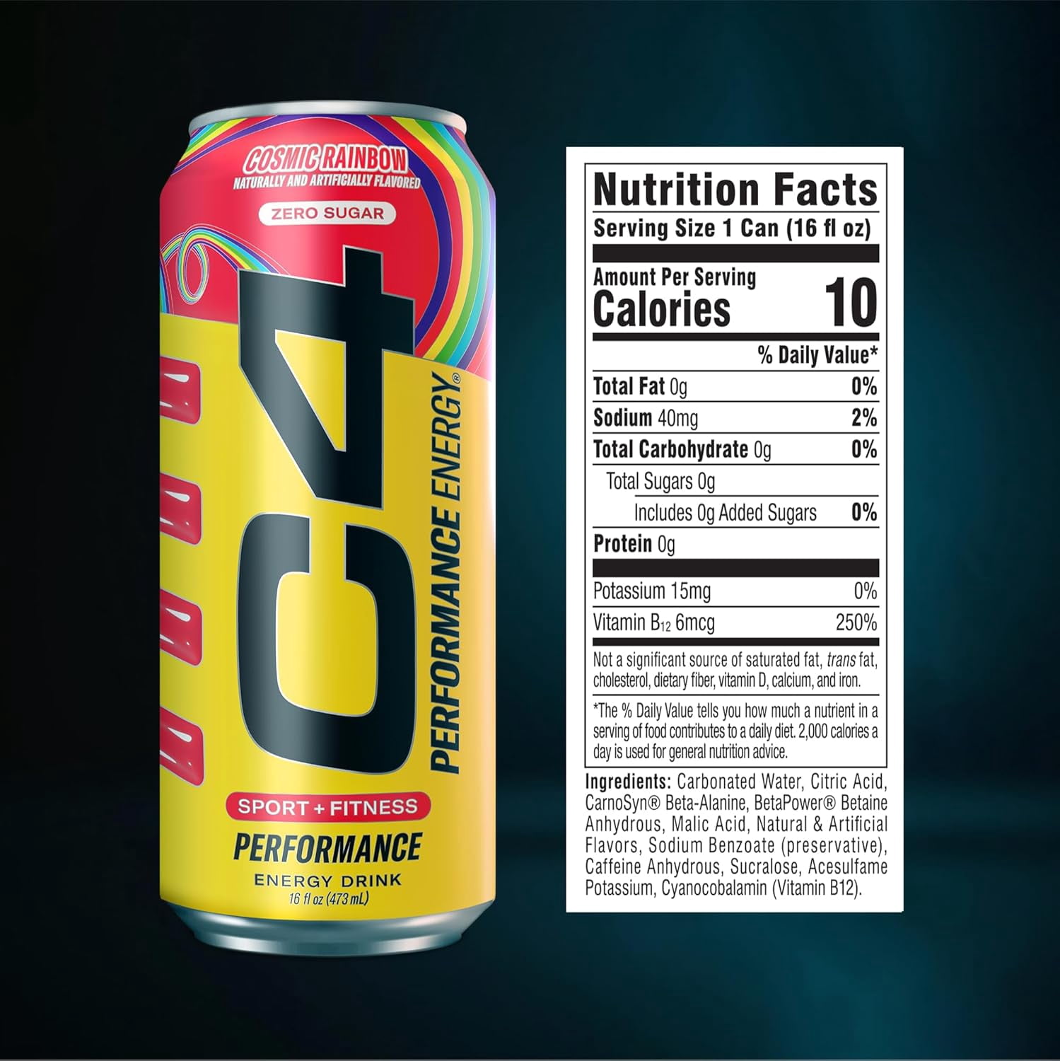 (3 pack) C4 Performance Energy Drink, Cosmic Rainbow, 16oz, Single Can