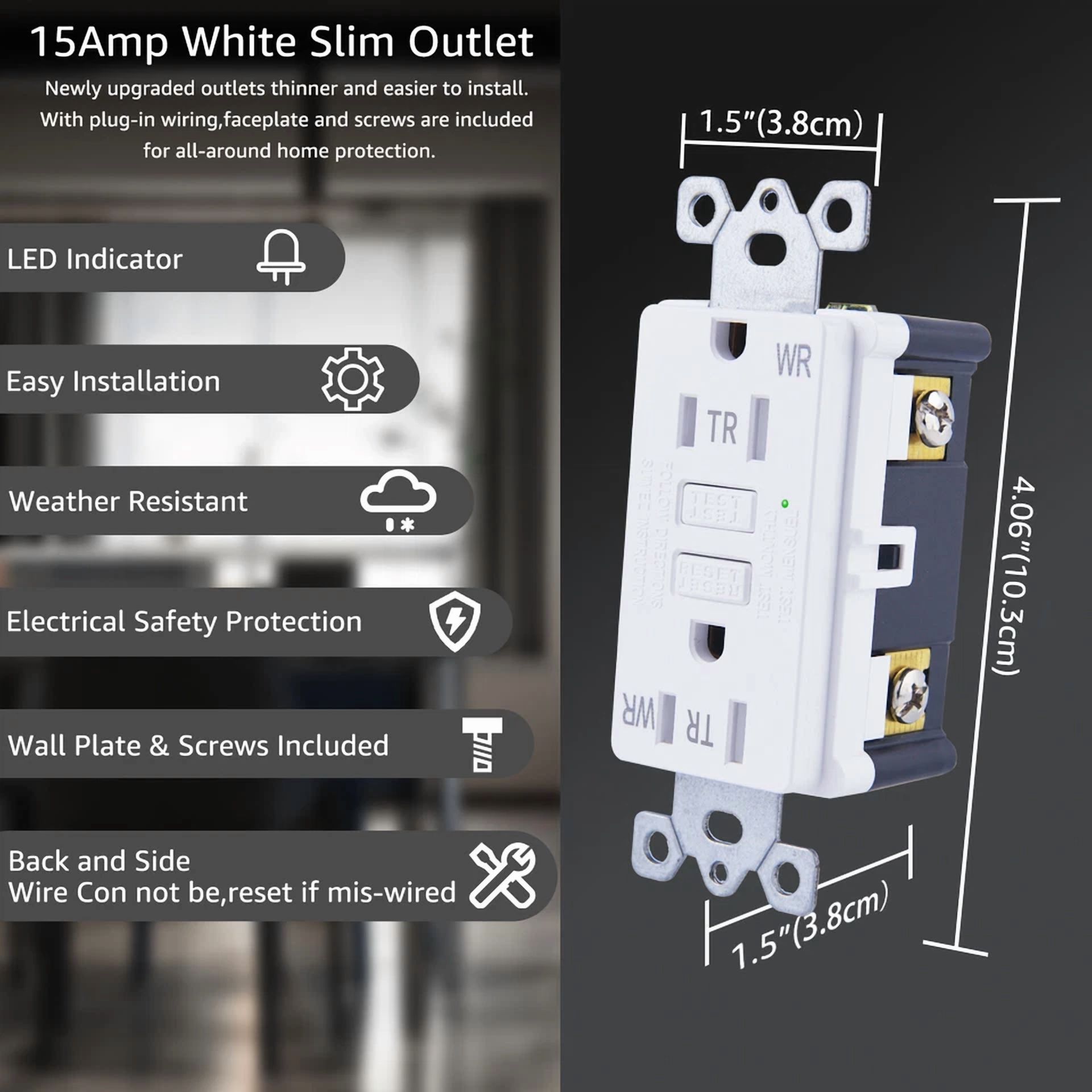 CRESTIN- Greencycle 15A Gfci Duplex Outlet Receptacle With Led Indicator,Ul Certified,1Pk