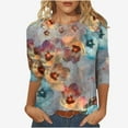 thumbnail image 2 of Neewe Womens 3/4 Long Sleeve Tops Casual Shirts for Women Summer Flower Printed T Shirt Crewneck Tee, 2 of 5