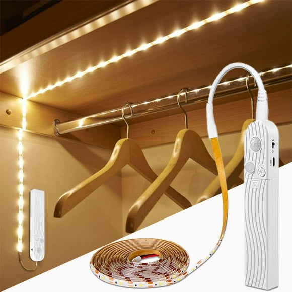 Minsezhi Motion Sensor Light 3M/10FT LED Strip Lights LED Closet Strip Light Counter light band Under Cabinet Lights 5V USB Battery Powered Cabinet Closet Night Tape Lights Waterproof-Warm White