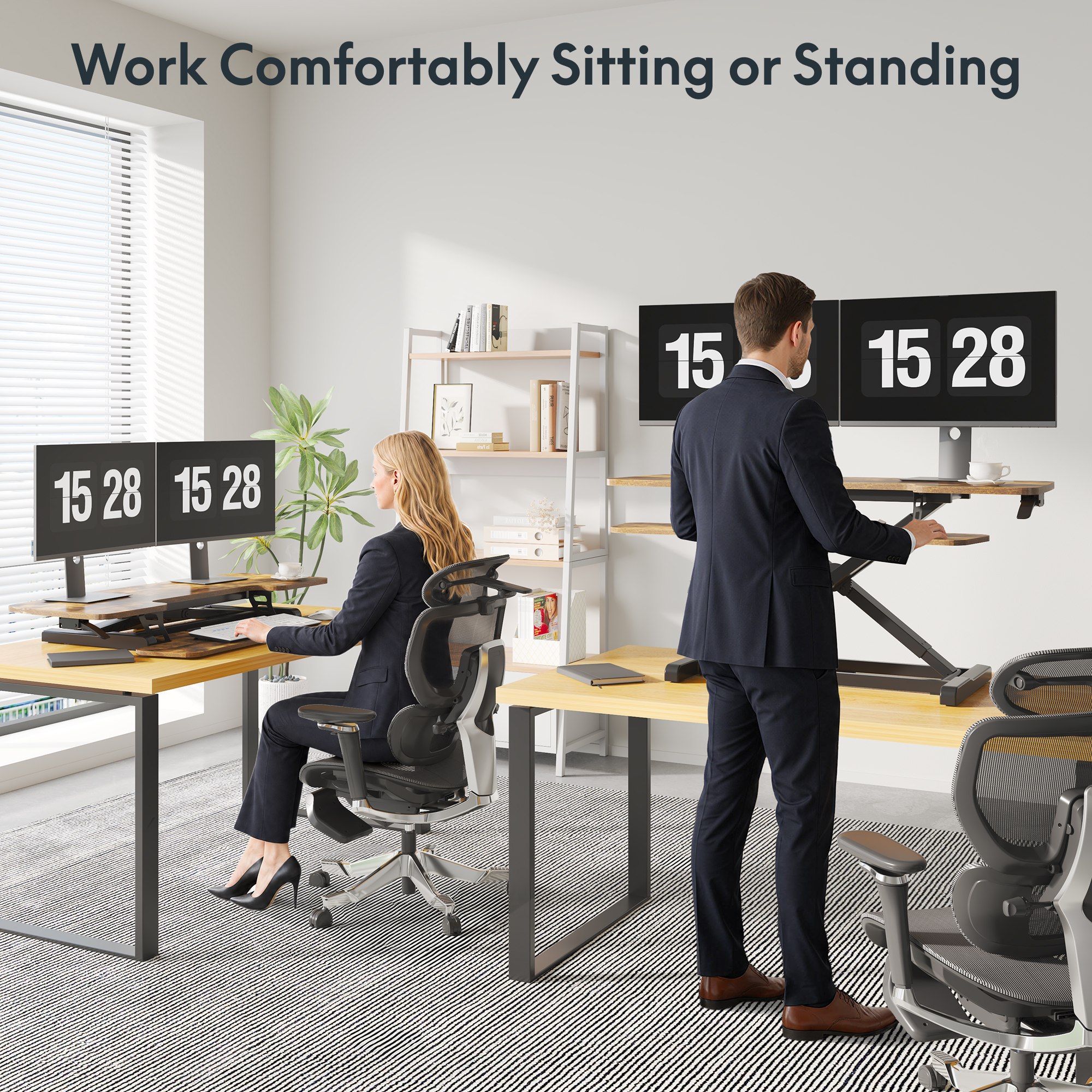 FitStand 42" U-Shape Standing Desk Converter, Walnut photo 7