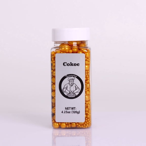 Cokoc Matte Gold Pearl Sprinkles, Edible Sugar Pearls for Cake Decorating, Cupcake Dessert Toppings, Premium Baking Decorations for Weddings, Parties Holidays, 4.23 oz