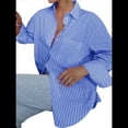 thumbnail image 2 of Camisas de Mujer con Botones, Blusas de Rayas de Larga, Blusas Casuales de Moda 2025 Azul Vaquero XL, 2 of 7
