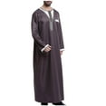 thumbnail image 3 of safuny Workout Solid Color Henley Shirts Islamic Thobe for Men Fashion Crew Neck Button Kaftan Muslim Long Robe Pockets Fall Long Sleeve Long Gown Thobe Brown XXL, 3 of 4
