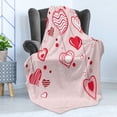 thumbnail image 4 of Love Soft Flannel Fleece Throw Blanket, Contour Hearts Hanging on Strings Romantic Anniversary Celebration Happy Print, Cozy Plush for Indoor and Outdoor Use, 60" x 80", Rose Red Pink, by Ambesonne, 4 of 5