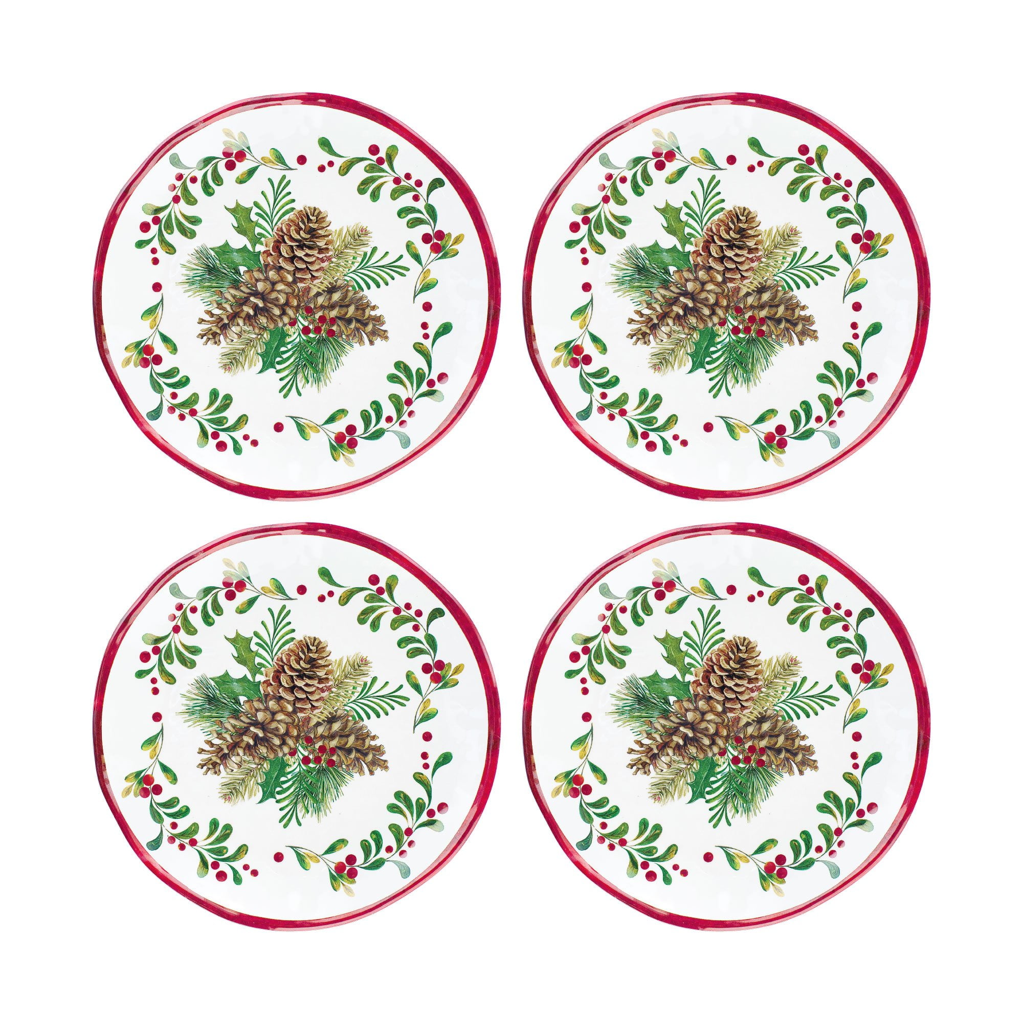 Pinecones Print Round Melamine Salad/Dessert Plates Set